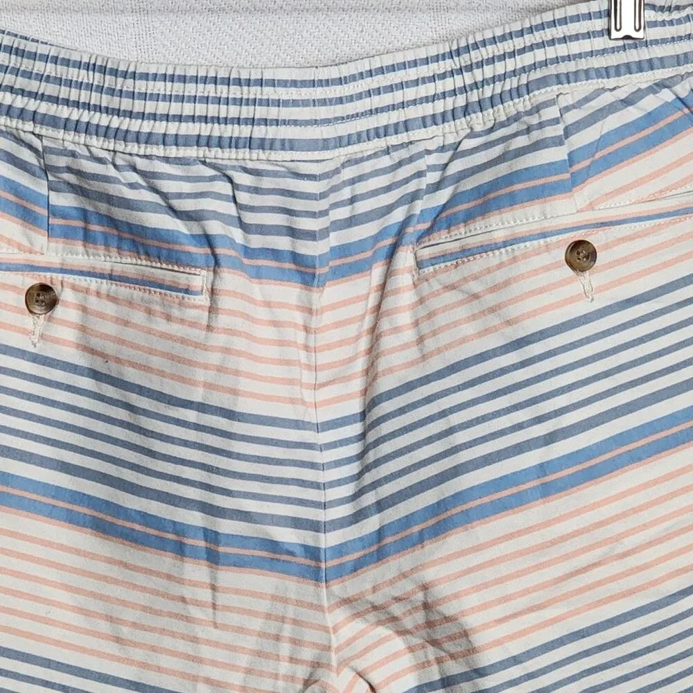 George Peach Blue Striped Casual Cotton Lyocell Span Tie Waist Short Sz XL 40-42